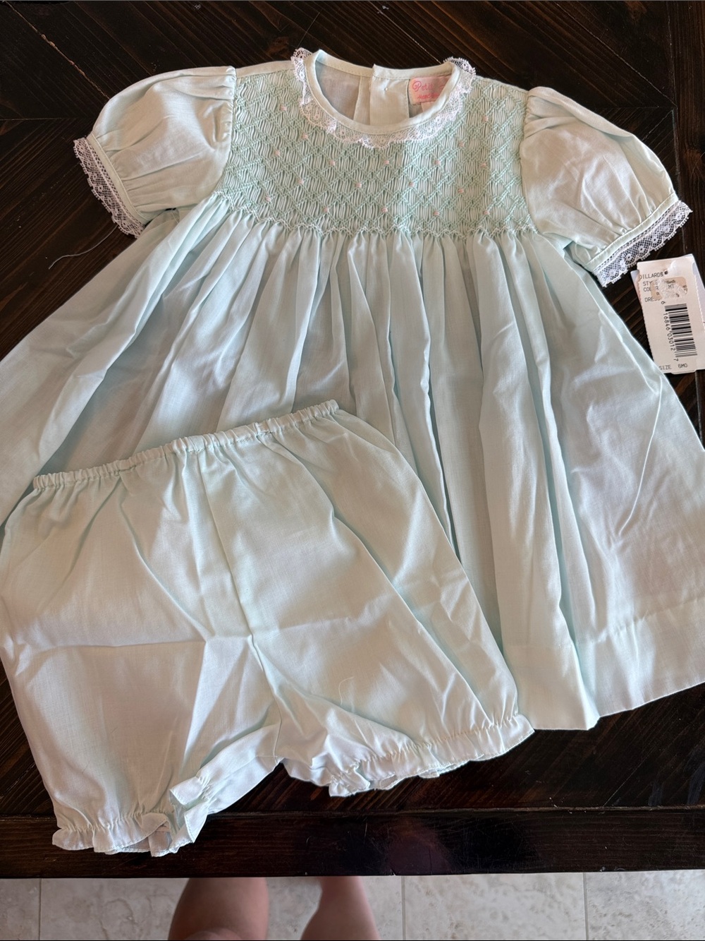 Petit Ami Light Blue Smocked Dress & Bloomers Set